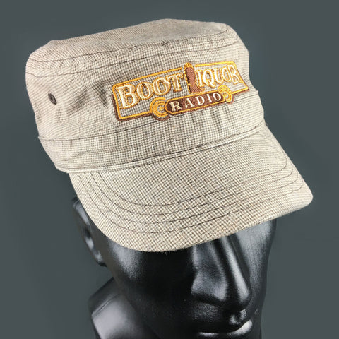 Boot Liquor Hat- Brown & Tan Checked Military Cap